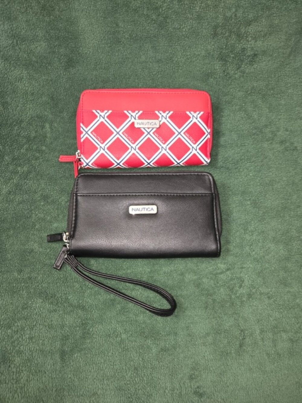 Nautica Women’s Wallet Bundle - Black Wristlet & Red Geo Print Clutch